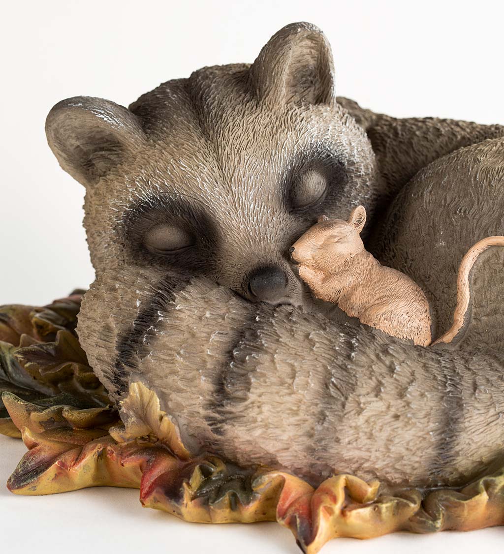 Cuddling Raccoon and Mouse Taking a Nap Indoor/Outdoor Sculpture