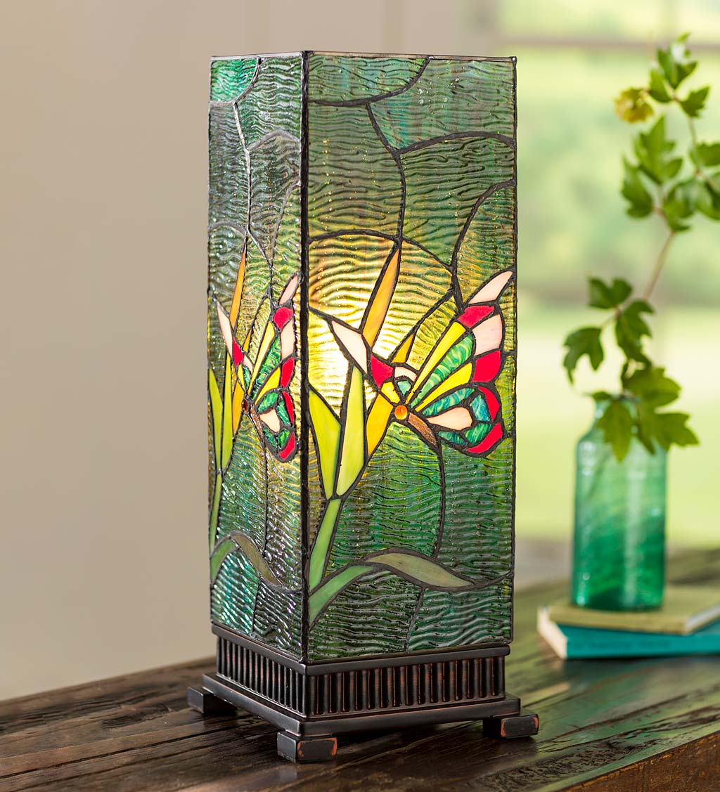 Stained Glass Butterfly Box Table Lamp with Glass Jewels