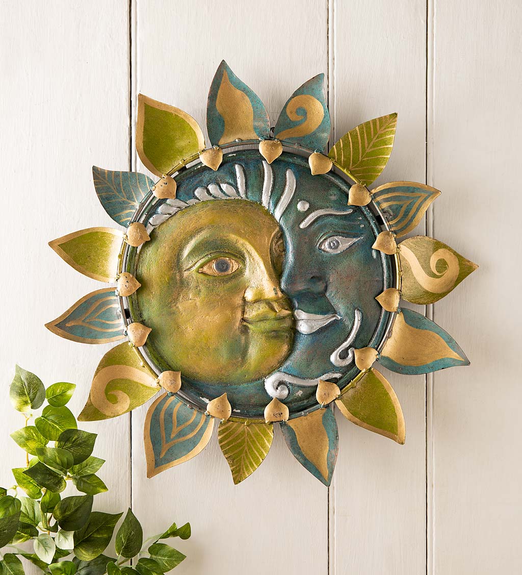 Handcrafted Sun and Moon Mixed Media Wall Art in Metal and GRC