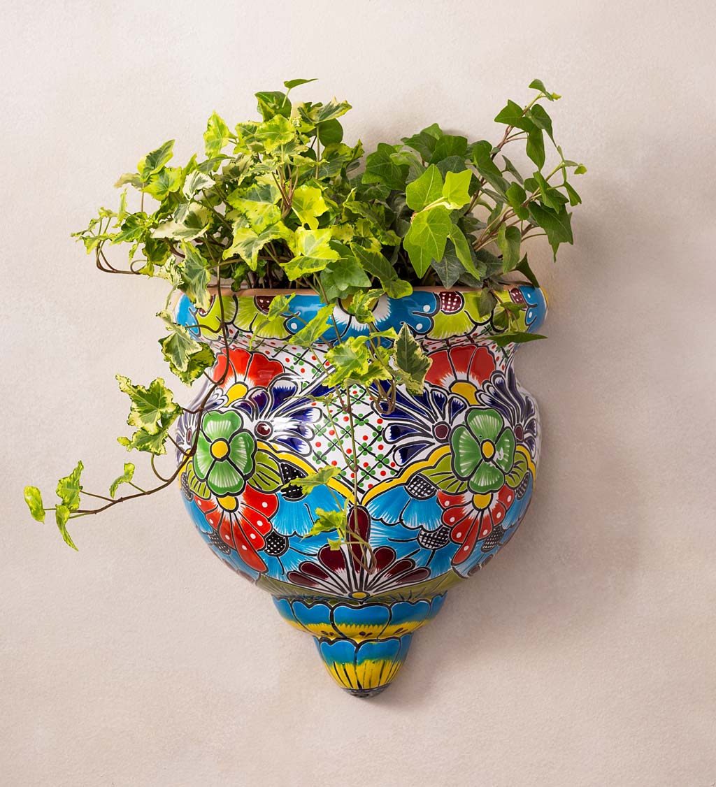 Handcrafted Talavera-Style Terra Cotta Flat-Backed Wall Planter