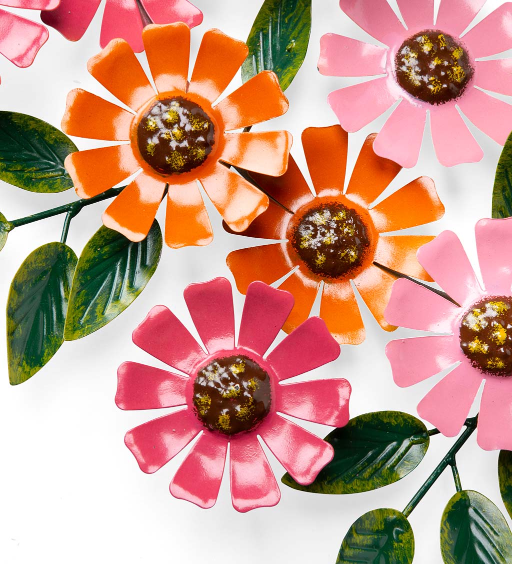 Handcrafted Metal Wreath of Pink and Orange Zinnias