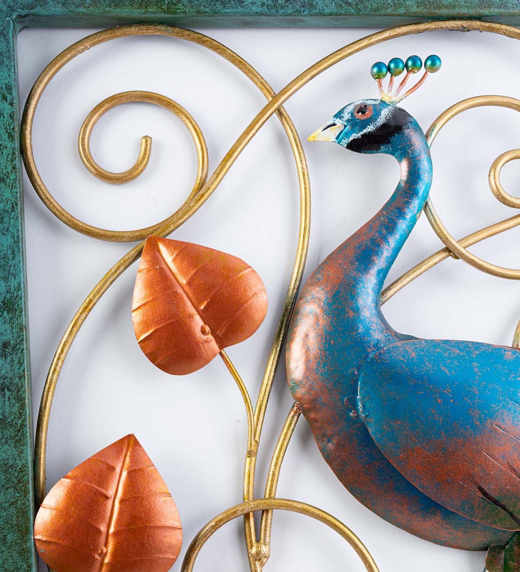 Handcrafted and Hand Painted Framed Metal Peacock Wall Art
