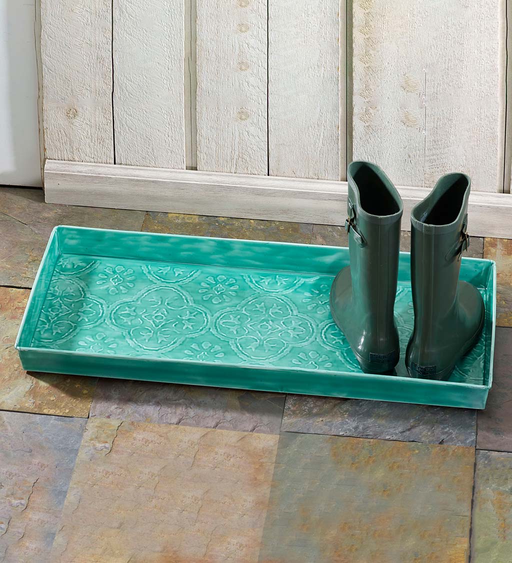 Hammered Turquoise-Colored Metal Medallion Boot Tray