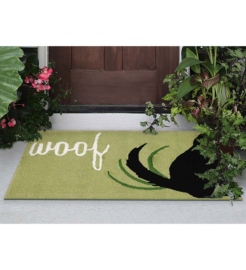 Hand-Hooked "Woof" Dog Wagging Doormat