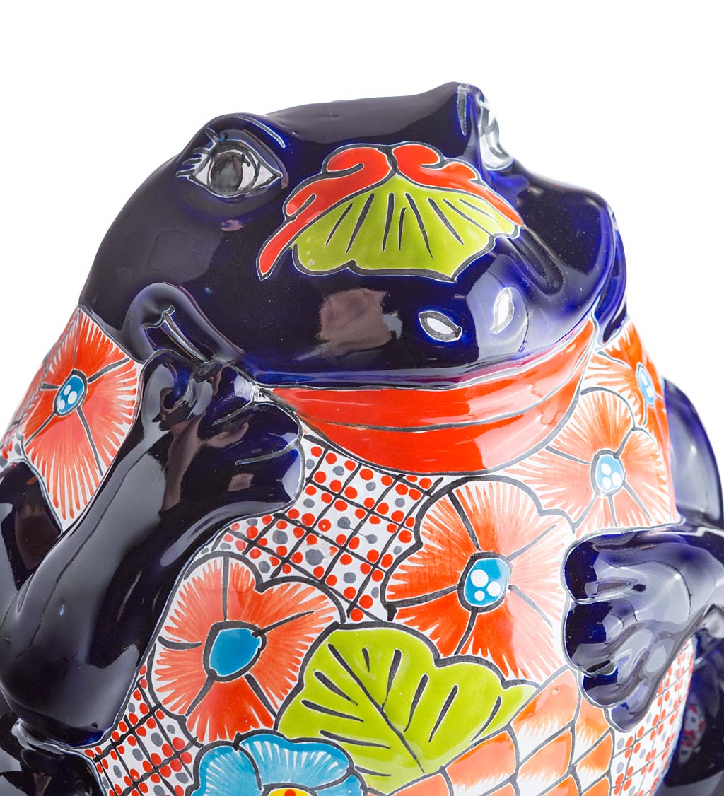 Colorful Handcrafted Talavera-Style Frog Sculpture/Planter
