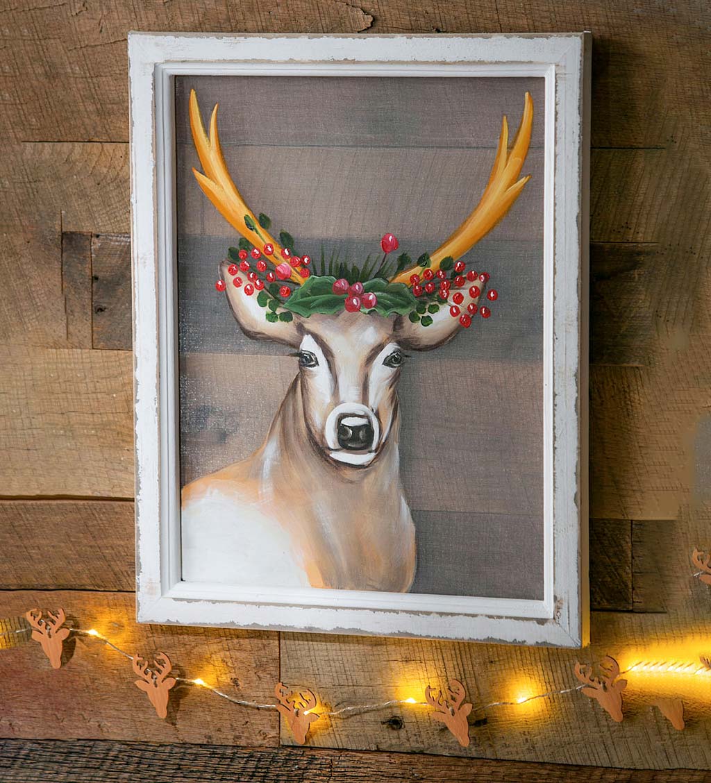 Winter Deer on Screen in Wood Frame Wall Art