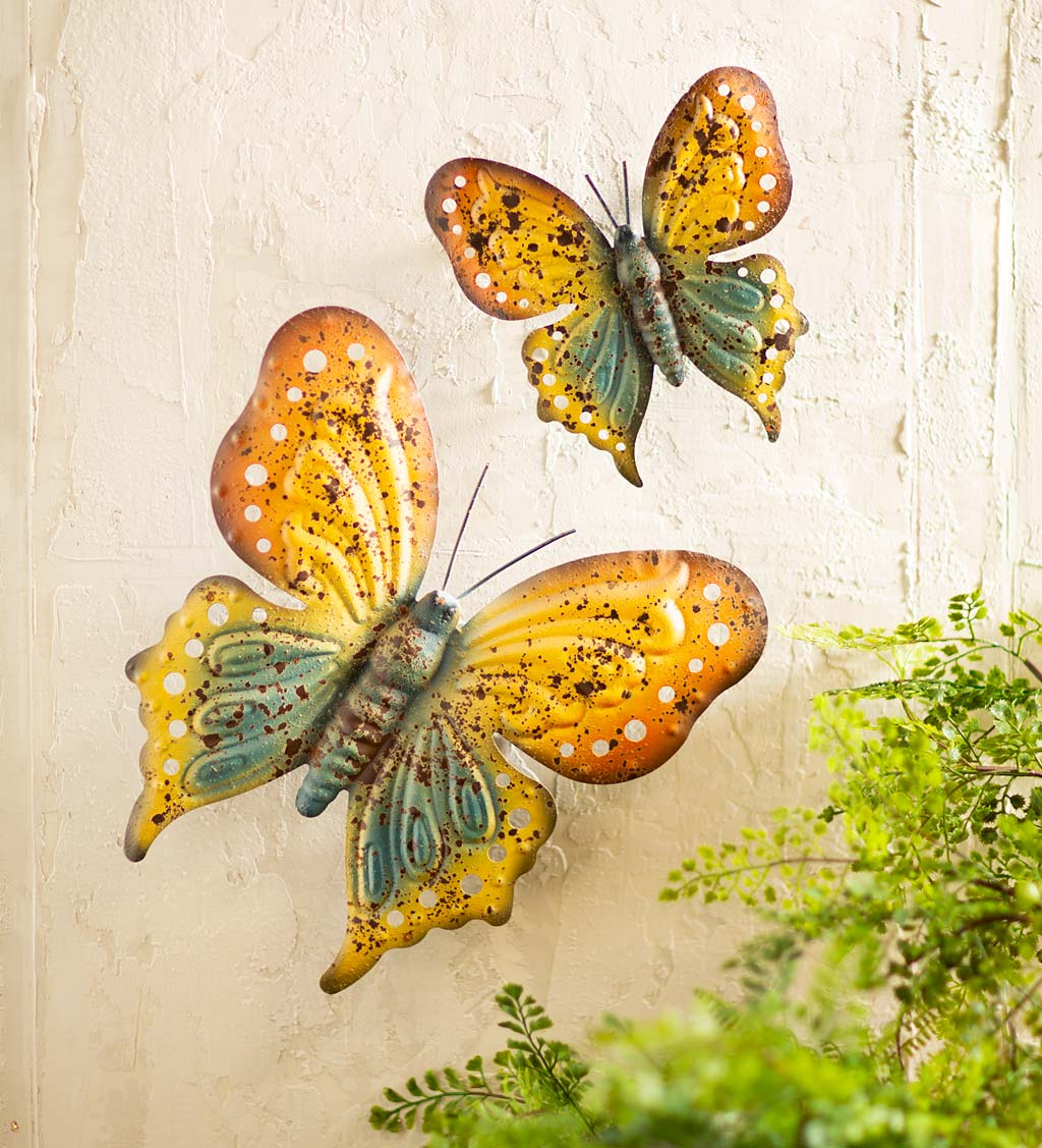 Rustic Metal Butterflies for Wall Hanging or Tabletop, Set of 2