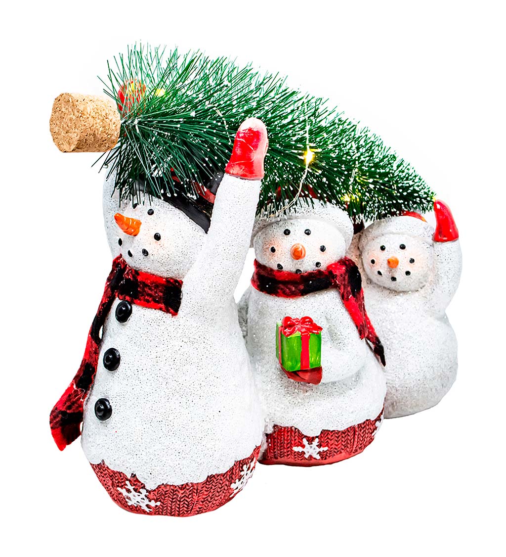 Snowman Family with LED-Lit Holiday Tree