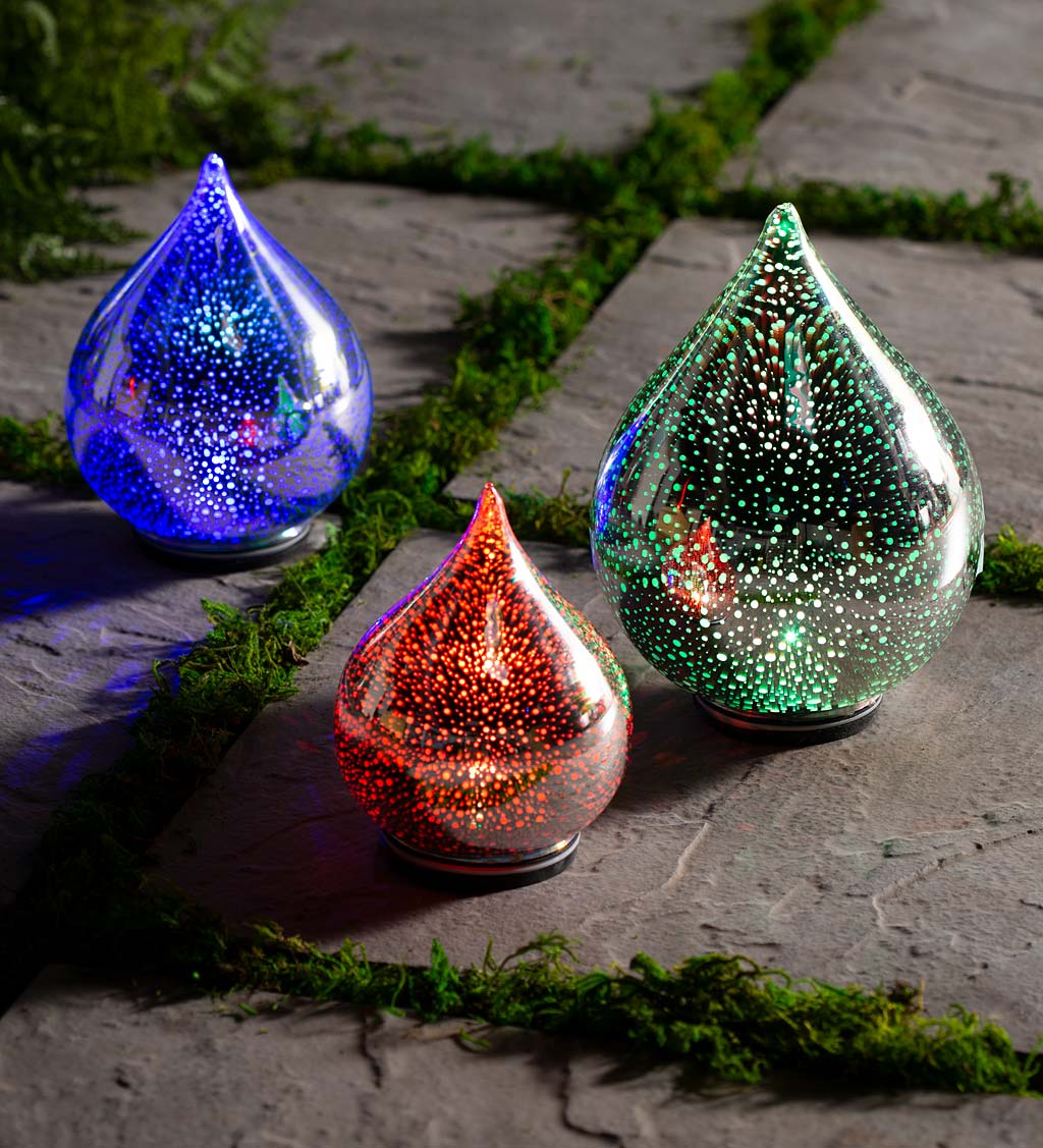 Multi-Colored Solar-powered Glass Teardrop Lamps, Set Of Three