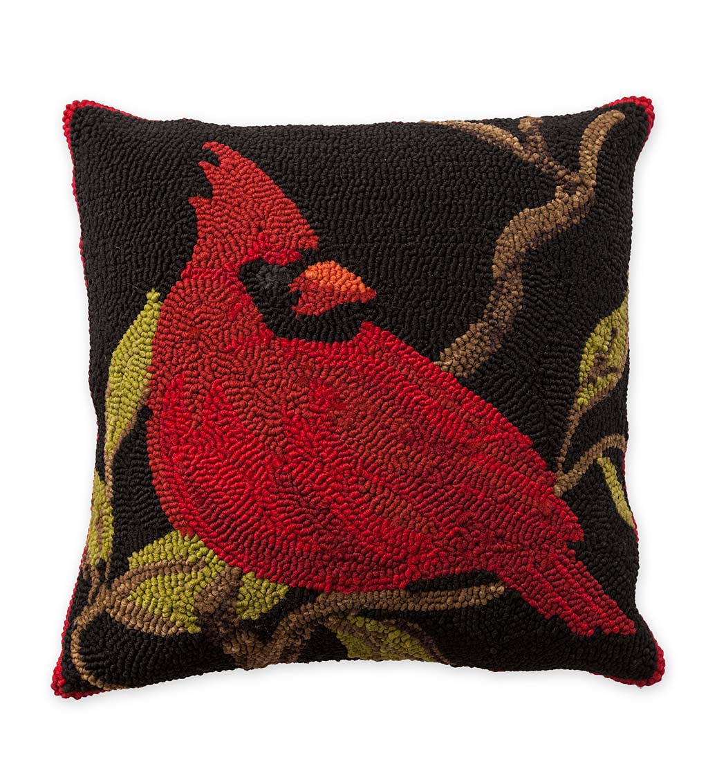 18" Square Indoor/Outdoor Hooked Cardinal Throw Pillow