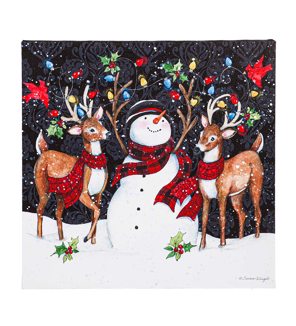 Lighted Snowman And Reindeer Wall Art Canvas