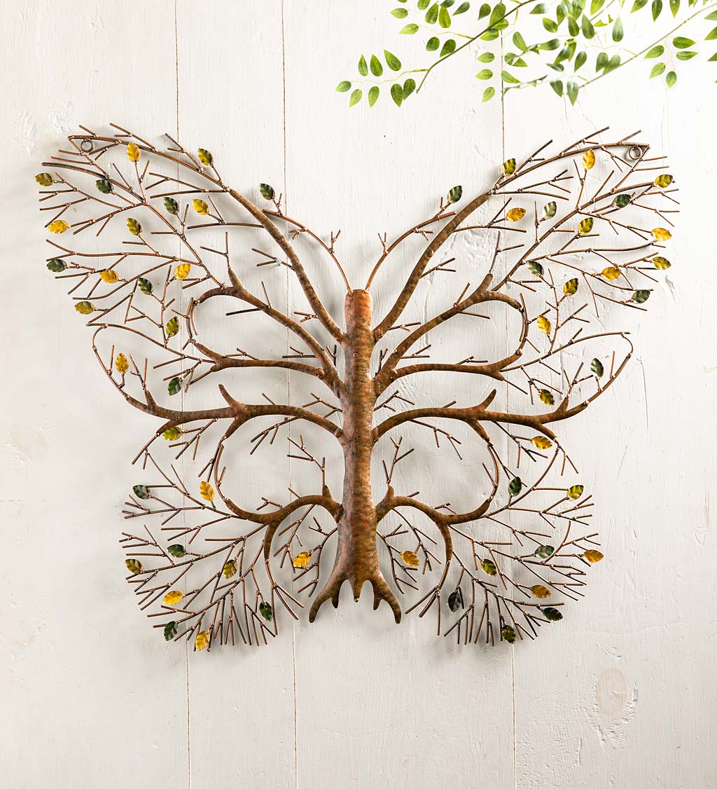 Butterfly with Branches Metal Wall Art