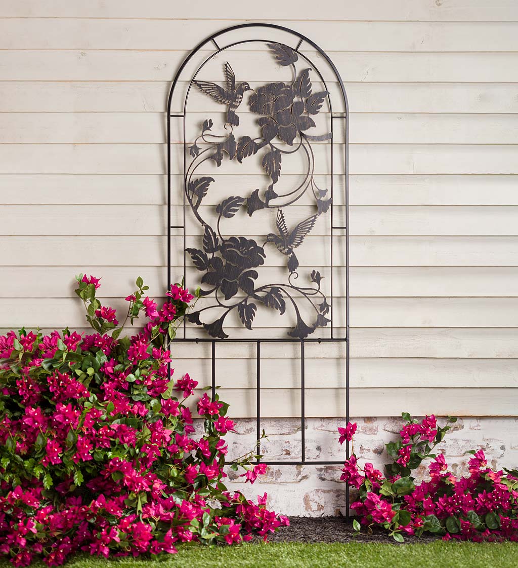 Metal Garden Trellis with Hummingbird Design