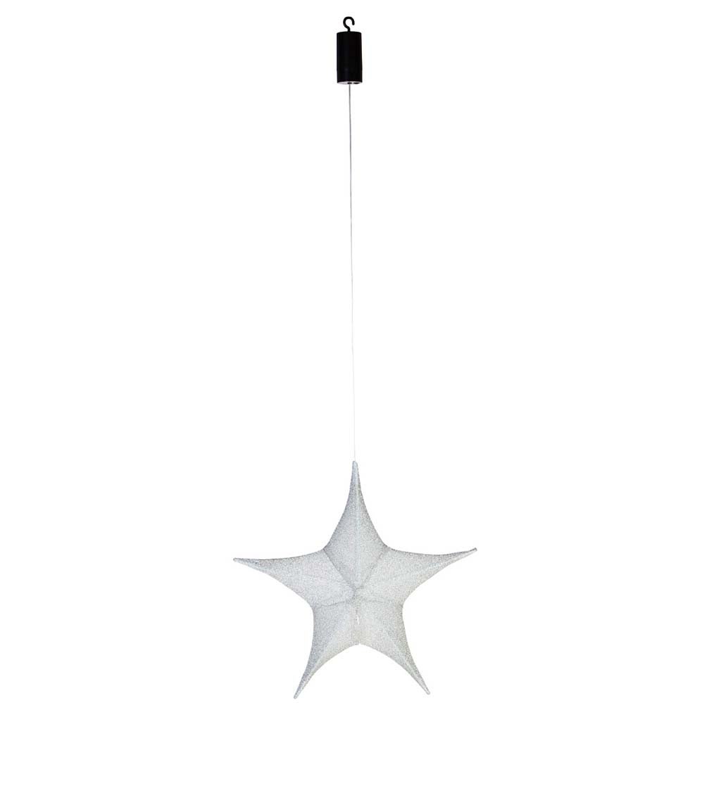 Lighted Hanging Fabric Star, Small Silver