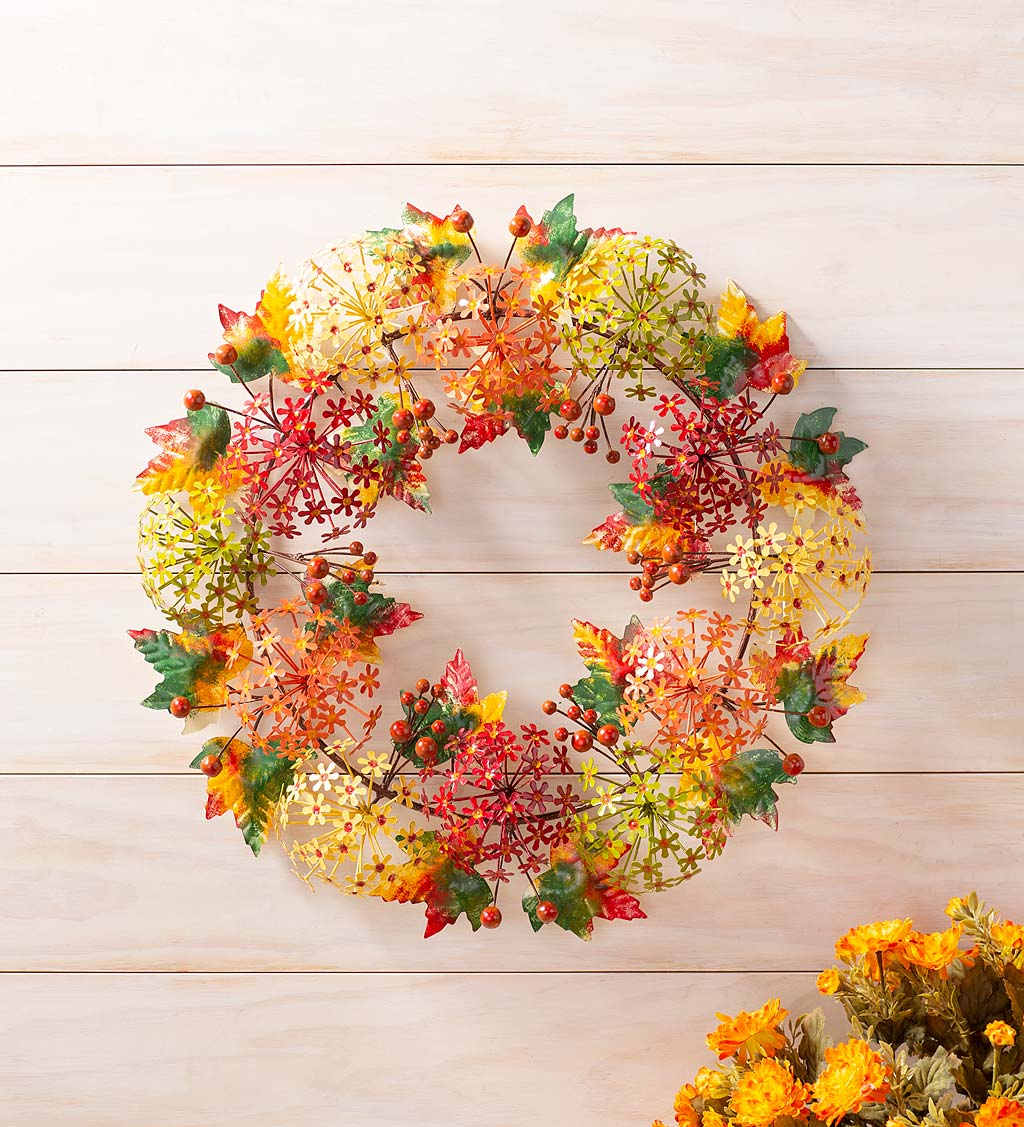 Handmade Metal Floral Wreath in Warm Autumn Colors