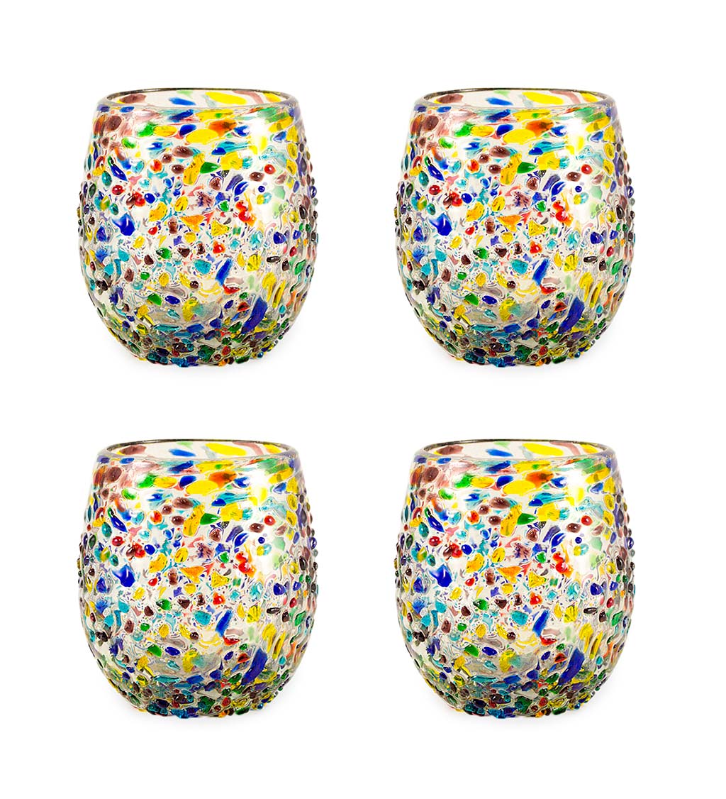 Handcrafted Recycled Glass Confetti Stemless Wine Glasses, Set of 4