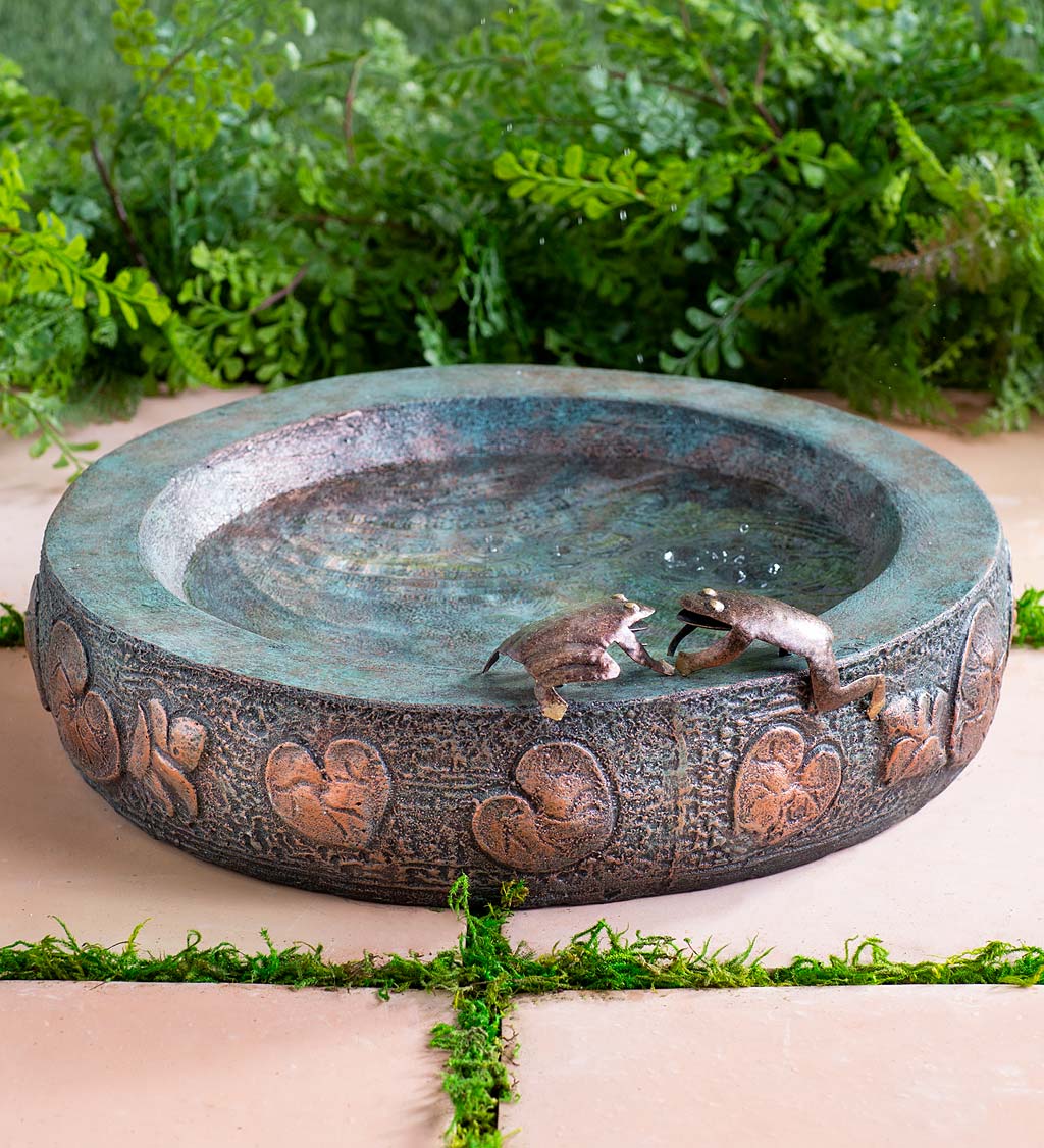 Frog Bird Bath Feeder Metal Garden Lawn Ornament Pond Feature High Quality 