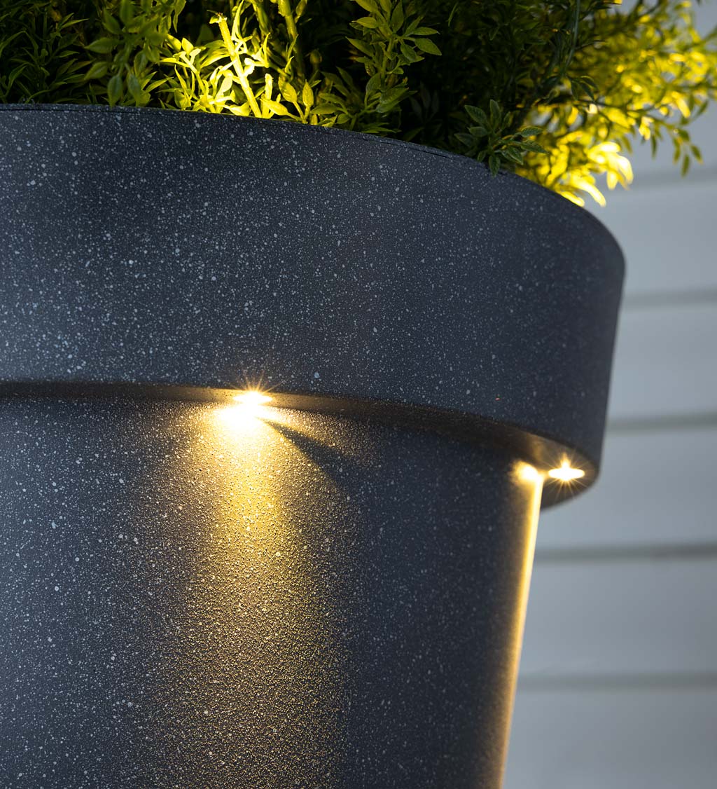 Outdoor Fiberglass Planter With Solar Lights and Drainage