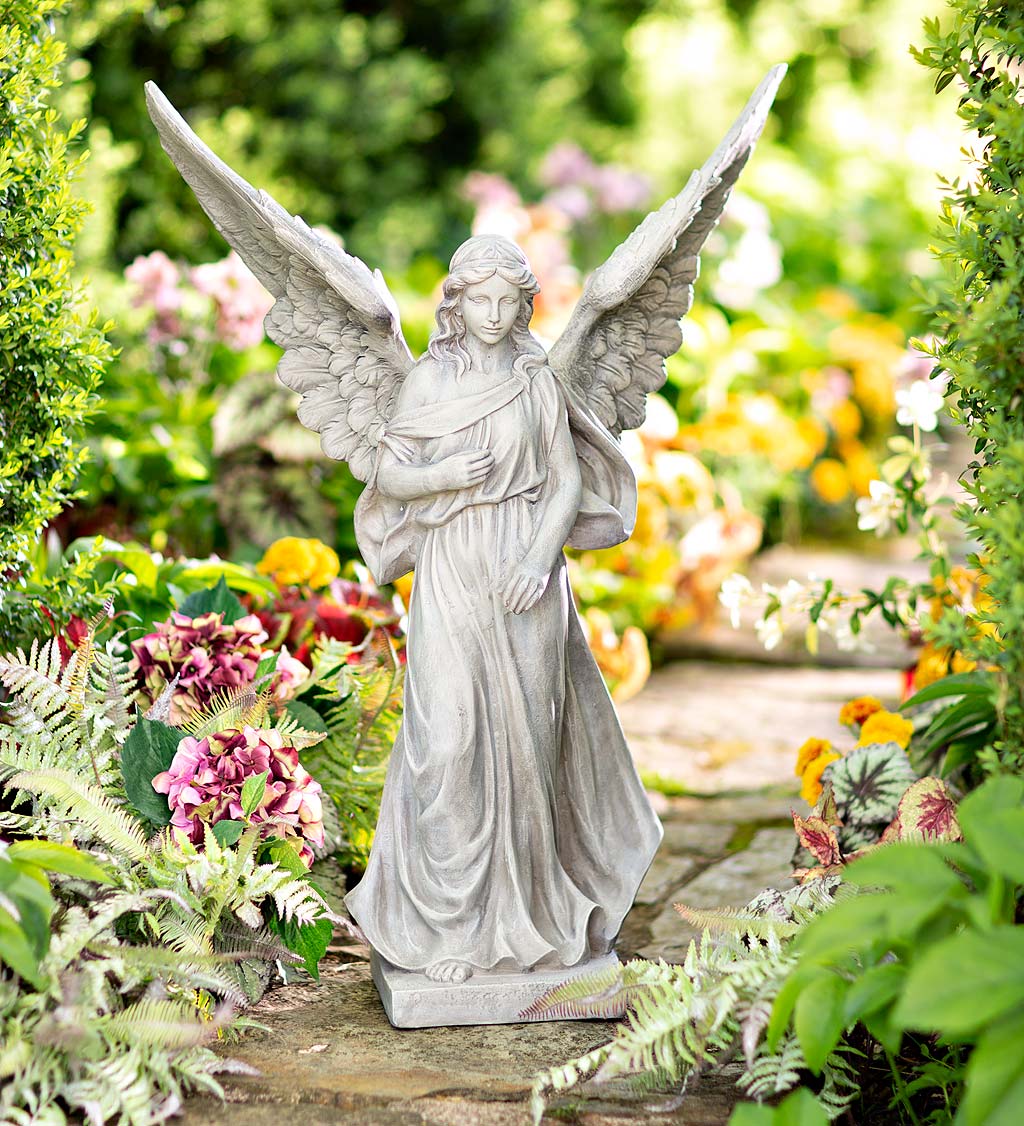 Large Indoor/Outdoor Angel Statue with Raised Wings and Flowing Gown