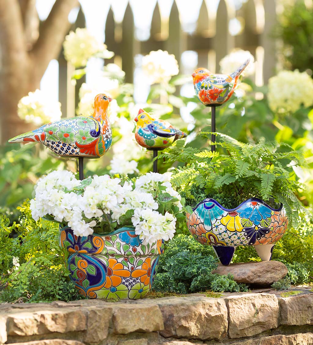 Handcrafted Talavera-Style Ceramic Dove Decorative Garden Stake