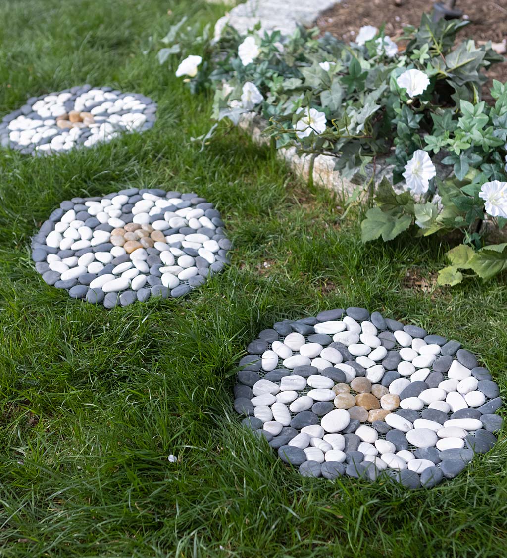 Set of 3 Round River Stone Outdoor Garden Stepping Stones 