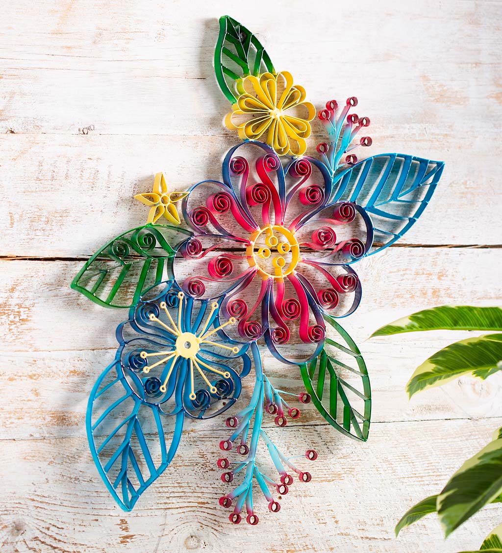 New & Recycled Metal Whimsical Flowers Wall Art