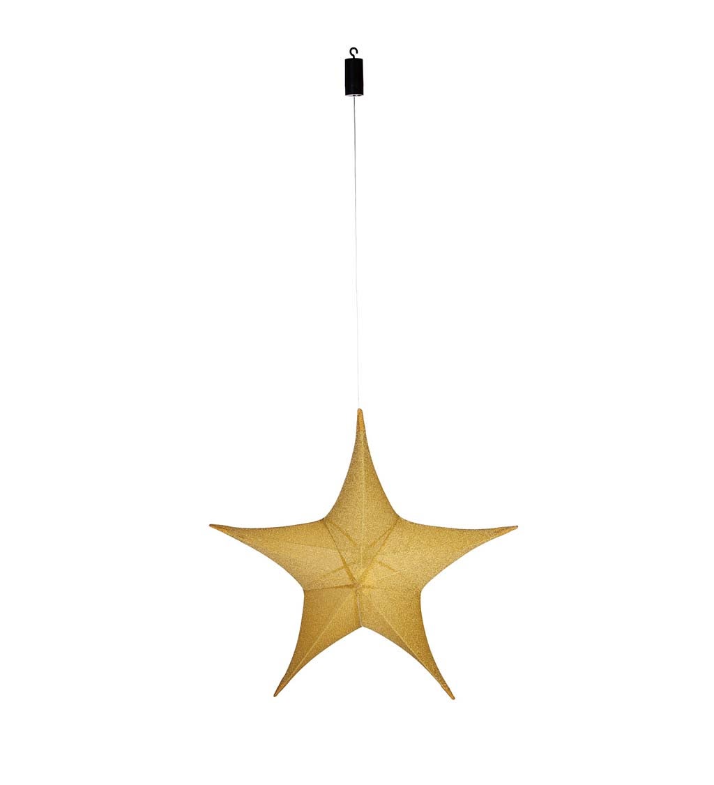 Lighted Hanging Fabric Star, Large Gold