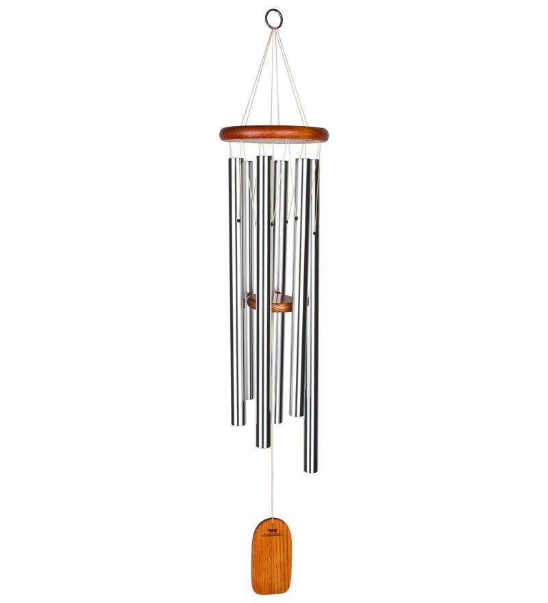 Small Anodized Aluminum Amazing Grace Wind Chime With Ash Wood Disk And Wind Catcher