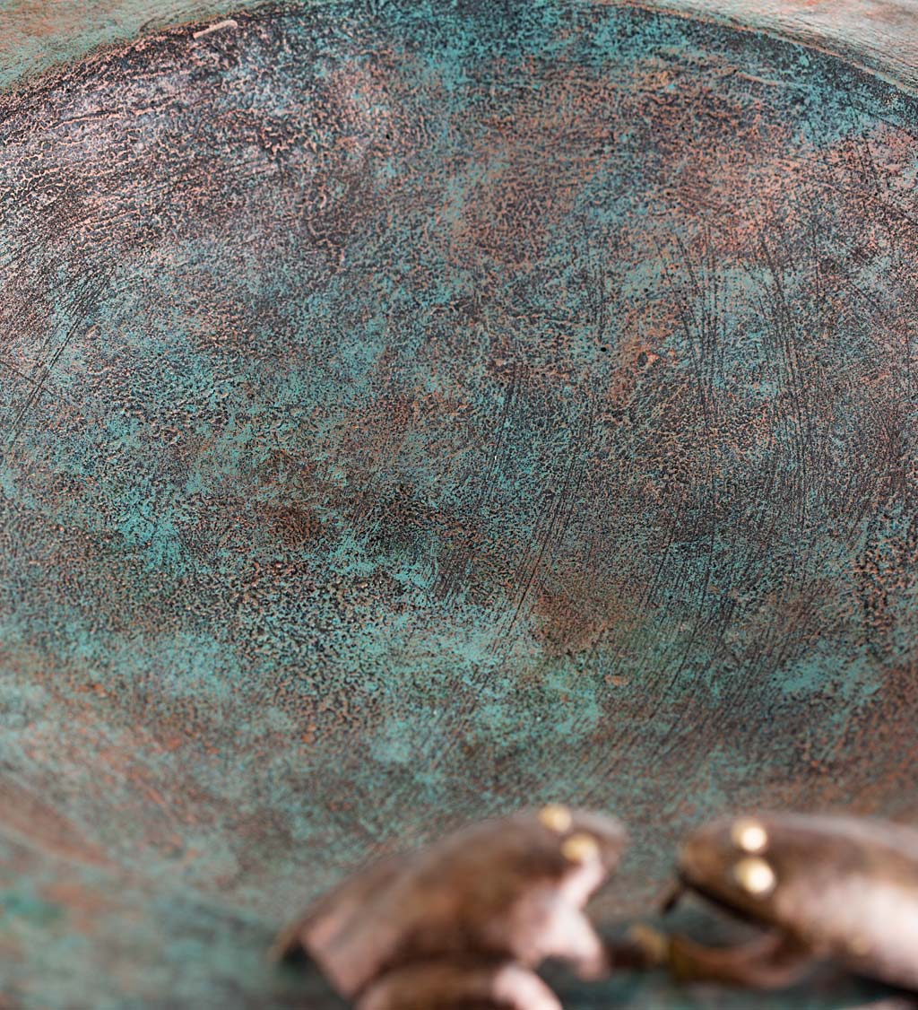 Handcrafted Frog Birdbath with Bronze and Patina Finishes