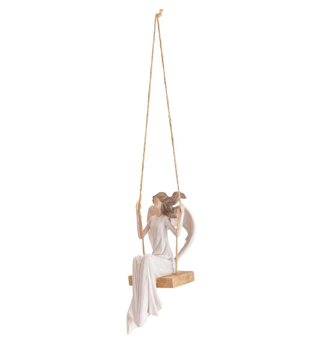 Angel on Swing with Twine Ropes Indoor/Outdoor Holiday Sculpture