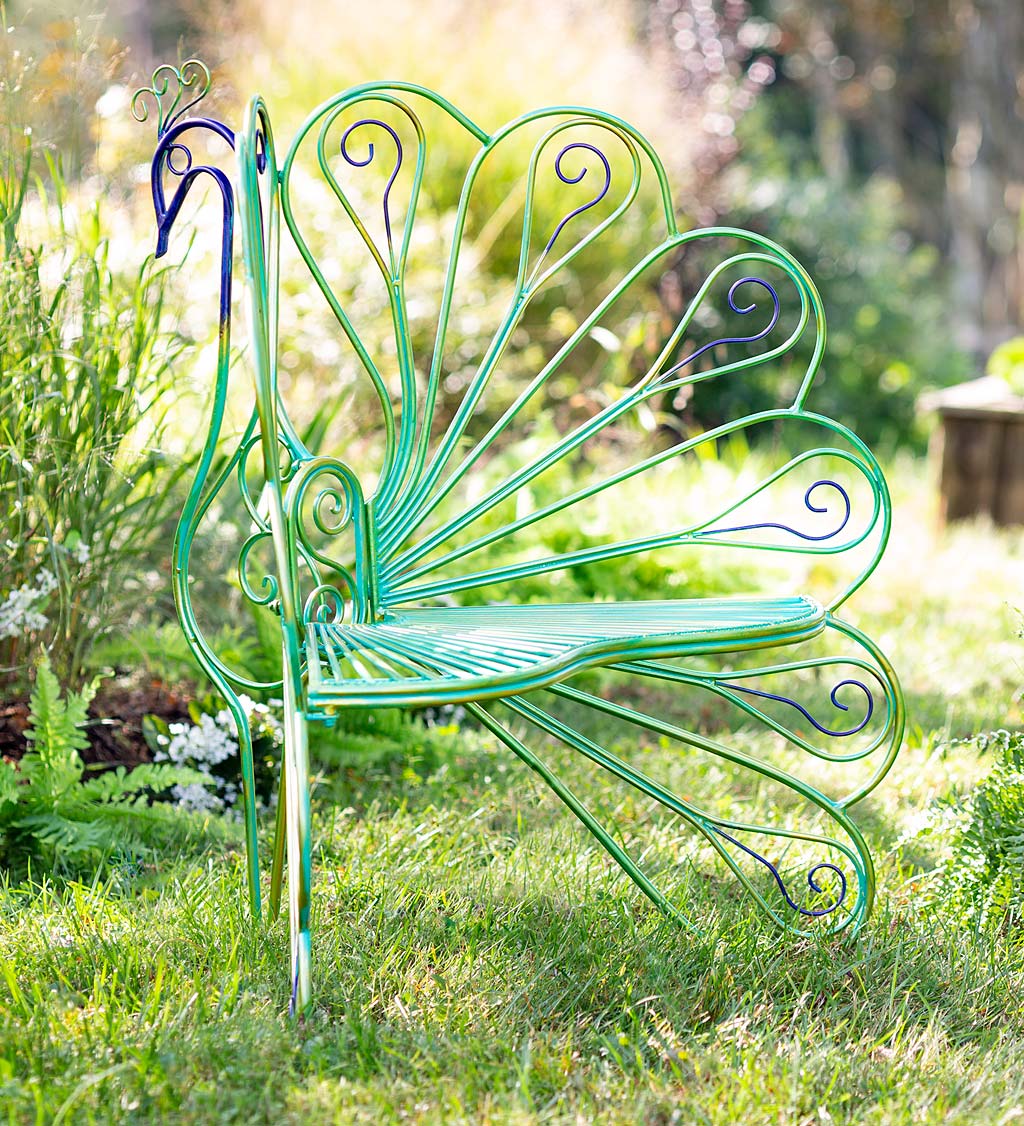 Metal Peacock Garden Chair with Green, Gold and Purple Colors
