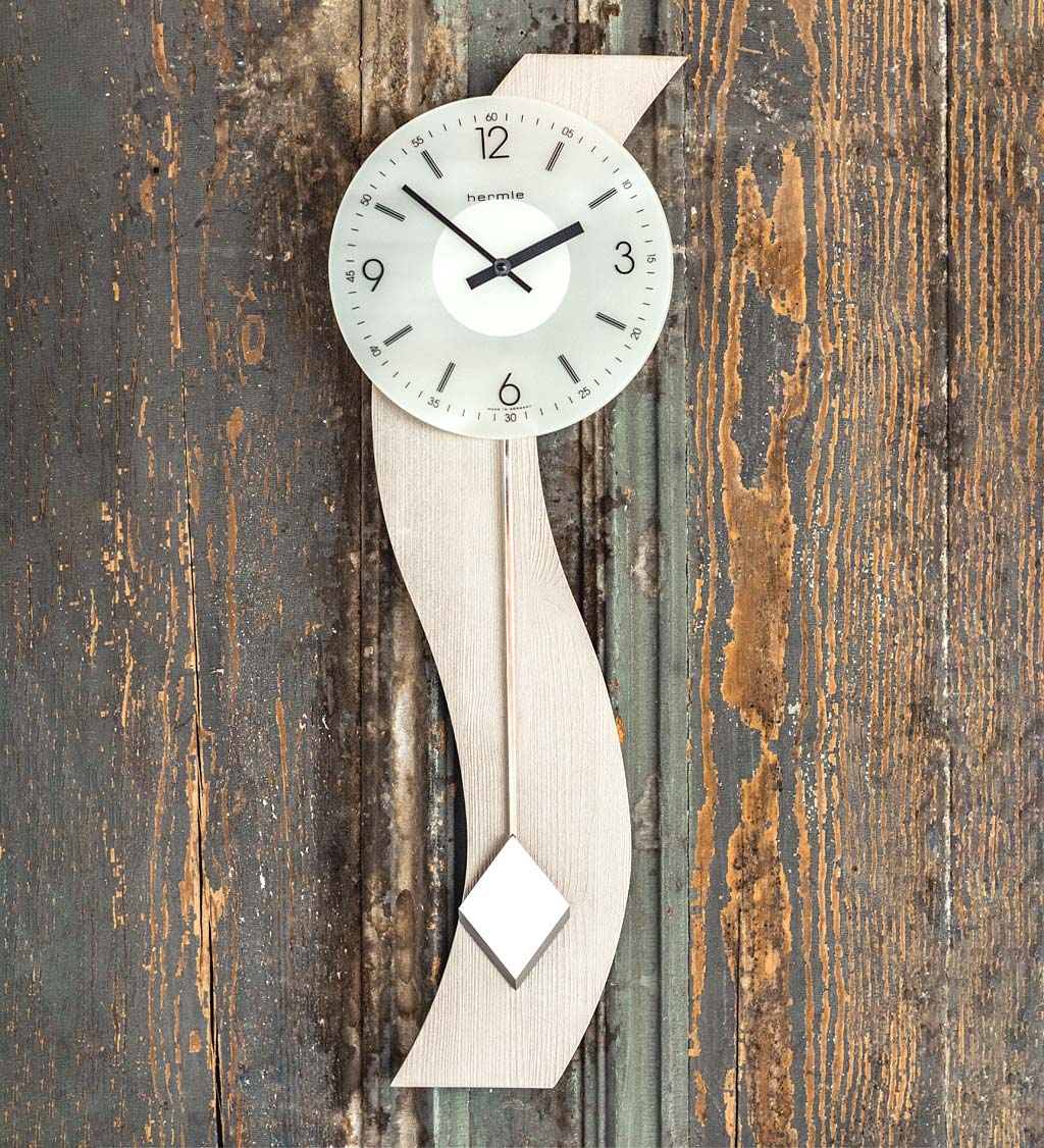 Hermle Maren Modern Design Glass, Steel and Wood Wall Clock