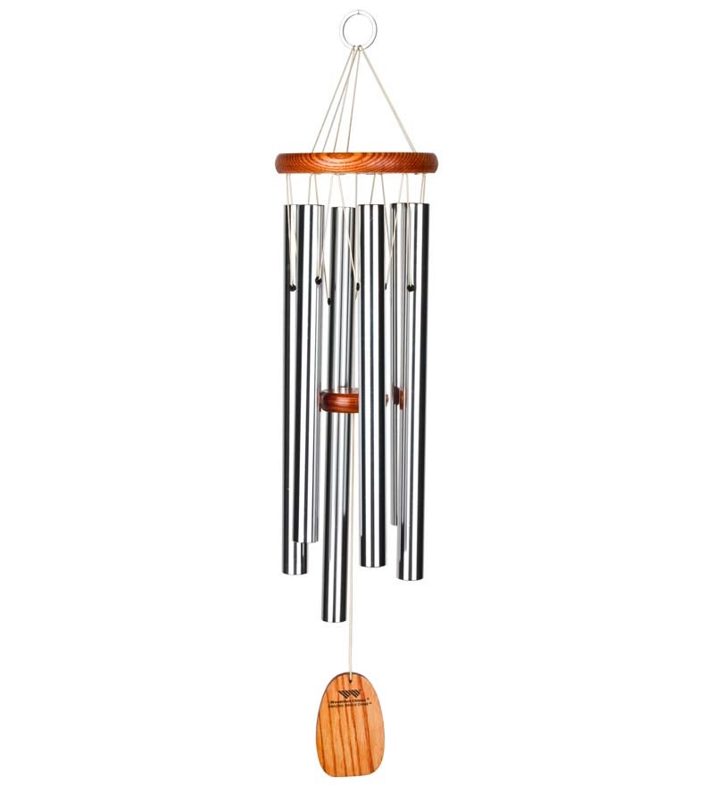Medium Anodized Aluminum Amazing Grace Wind Chime With Ash Wood Disk And Wind Catcher