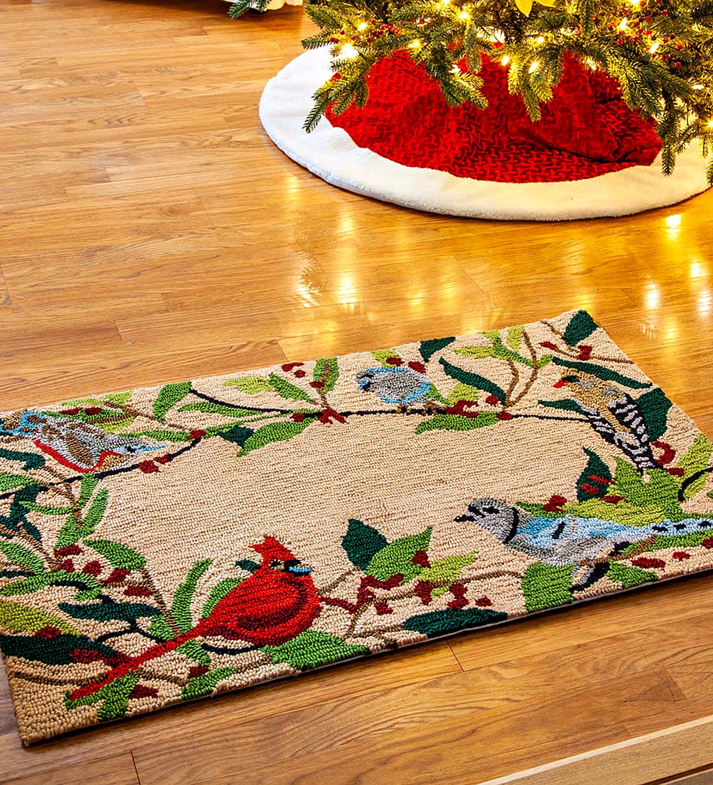 Birds and Berries Holiday Hooked Accent Rug