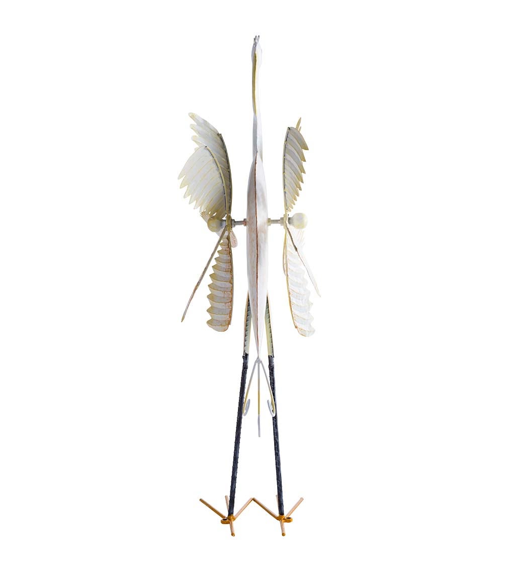 Handcrafted Metal Crane Wind Spinner with Twirling Wings
