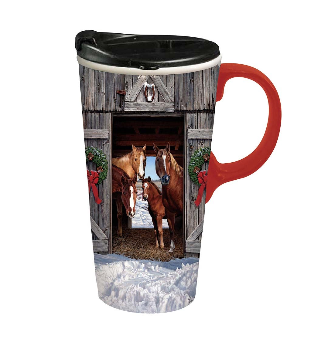 Holiday Horses 17 oz. Ceramic Travel Cup With Gift Box