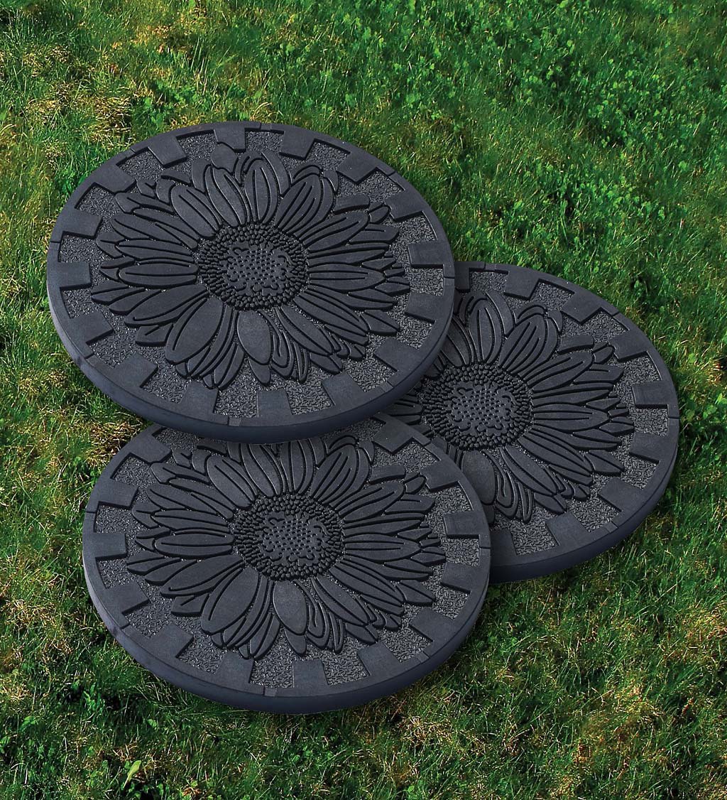 All-Weather Rubber Sunflower Garden Tiles, Set of 3