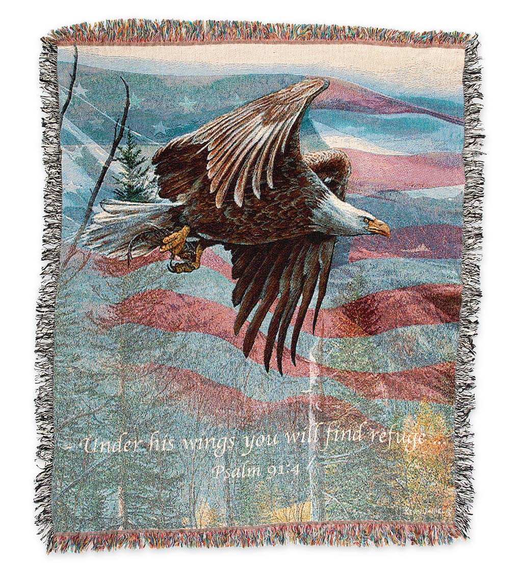 Patriotic Eagle Tapestry Throw with Bible Verse
