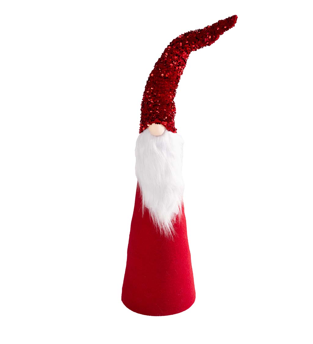 Standing Christmas Gnome With Tall Sparkling Red Sequined Hat