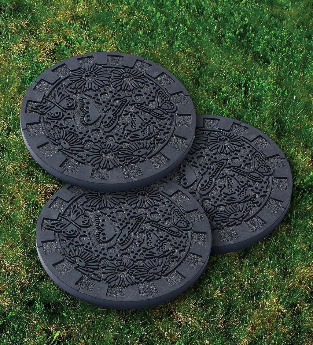 All-Weather Rubber Butterfly Garden Tiles, Set of 3