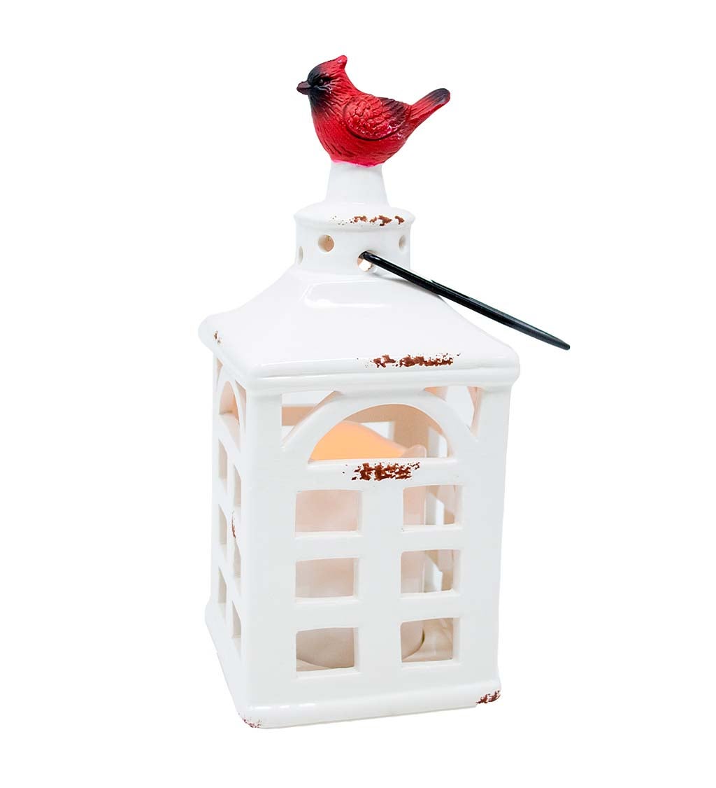 Square Ceramic LED Lantern with Cardinal on Top