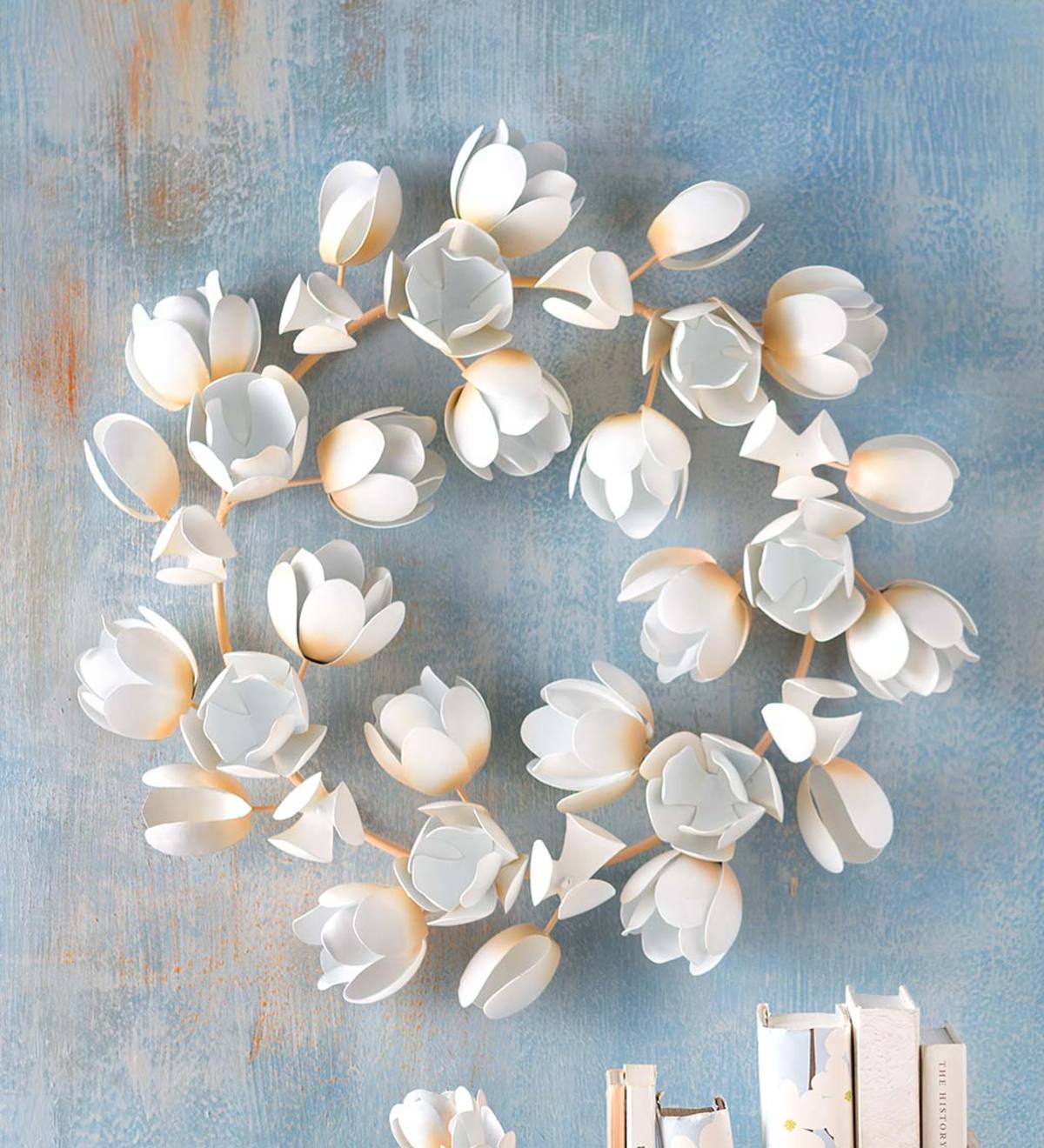 Handcrafted Metal Magnolia Garland Wreath | Wind and Weather