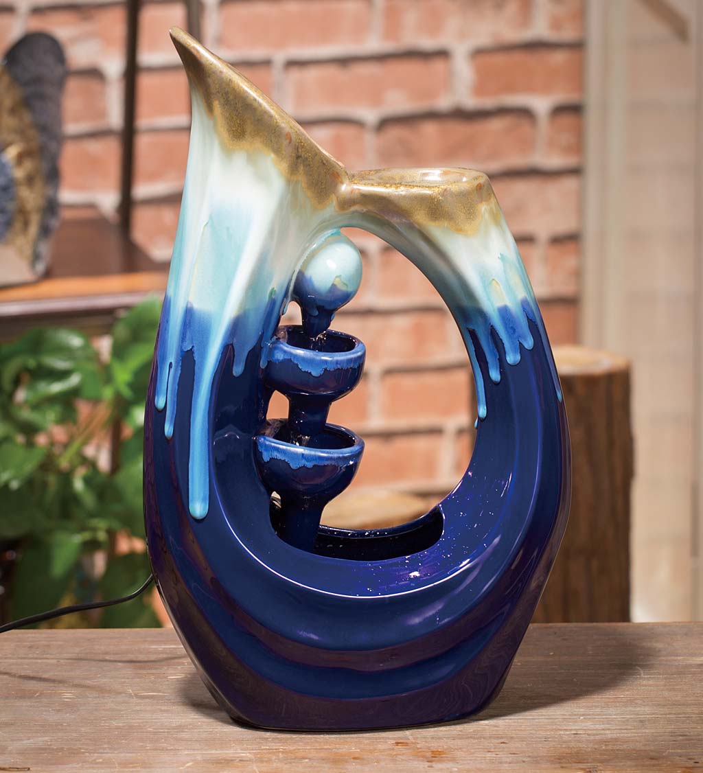 Blue Ceramic Pitcher Water Fountain