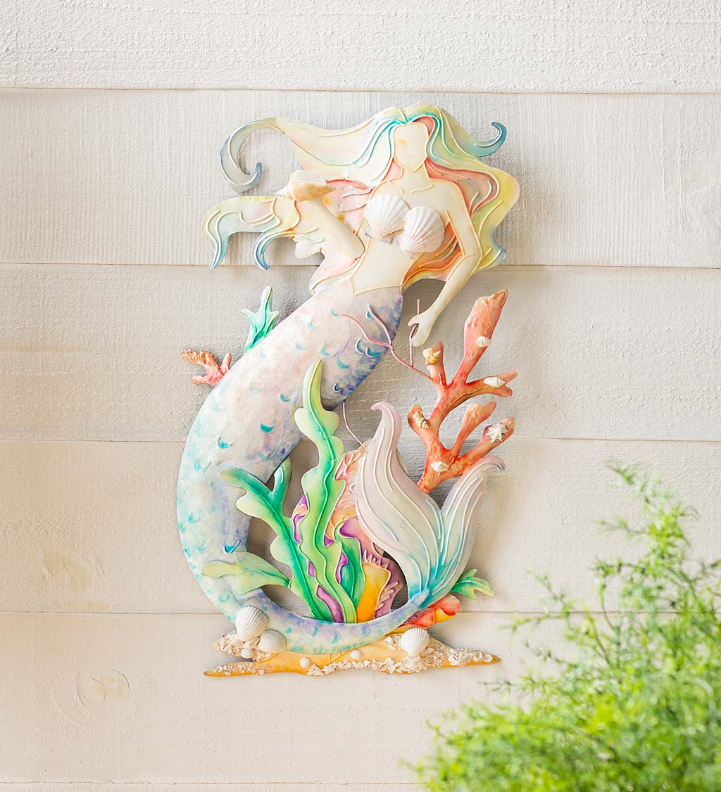 Handcrafted and Hand-Painted Tin and Capiz Mermaid Wall Art