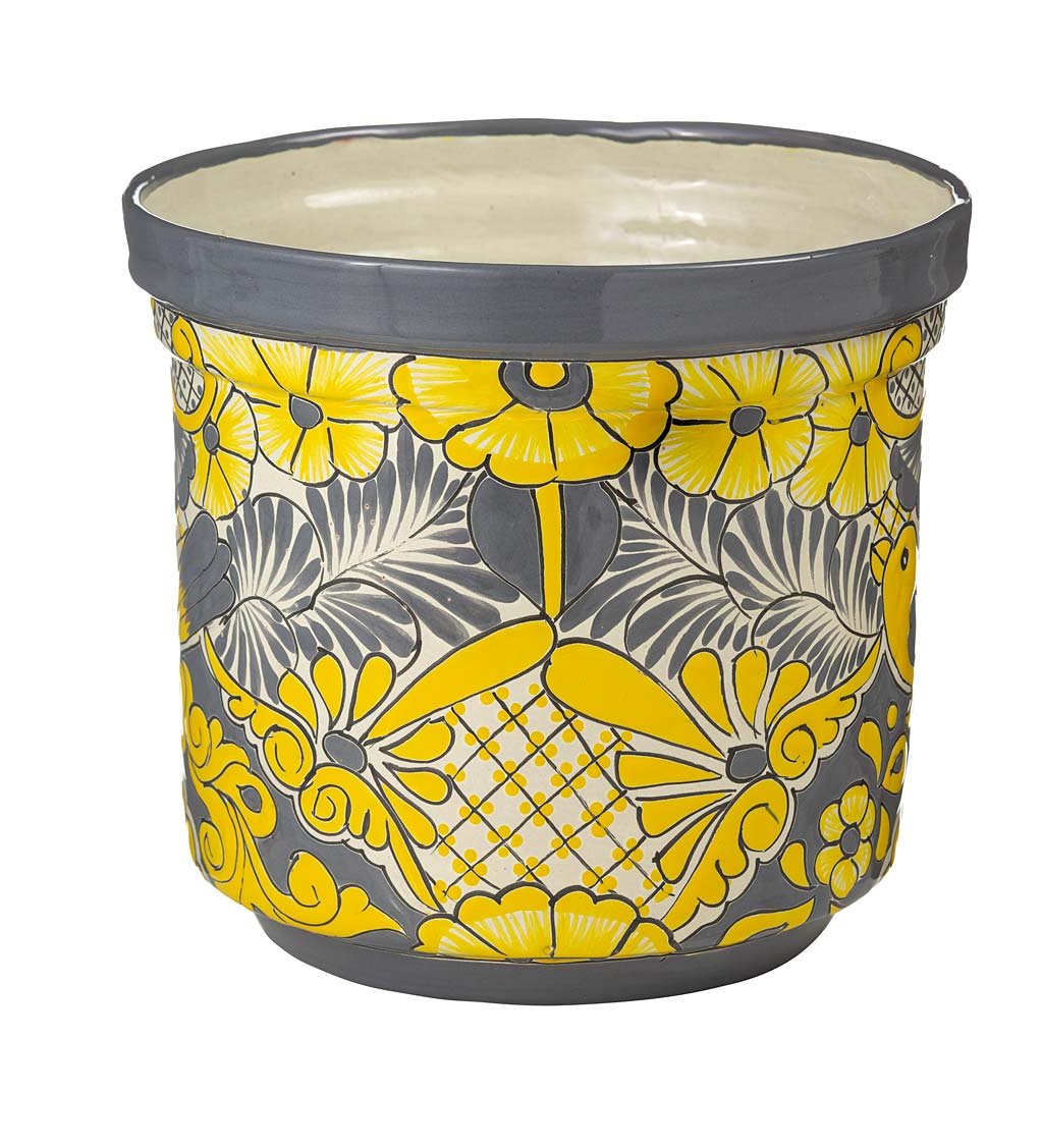 Small Yellow Hand-Painted Talavera-Style Clay Planter