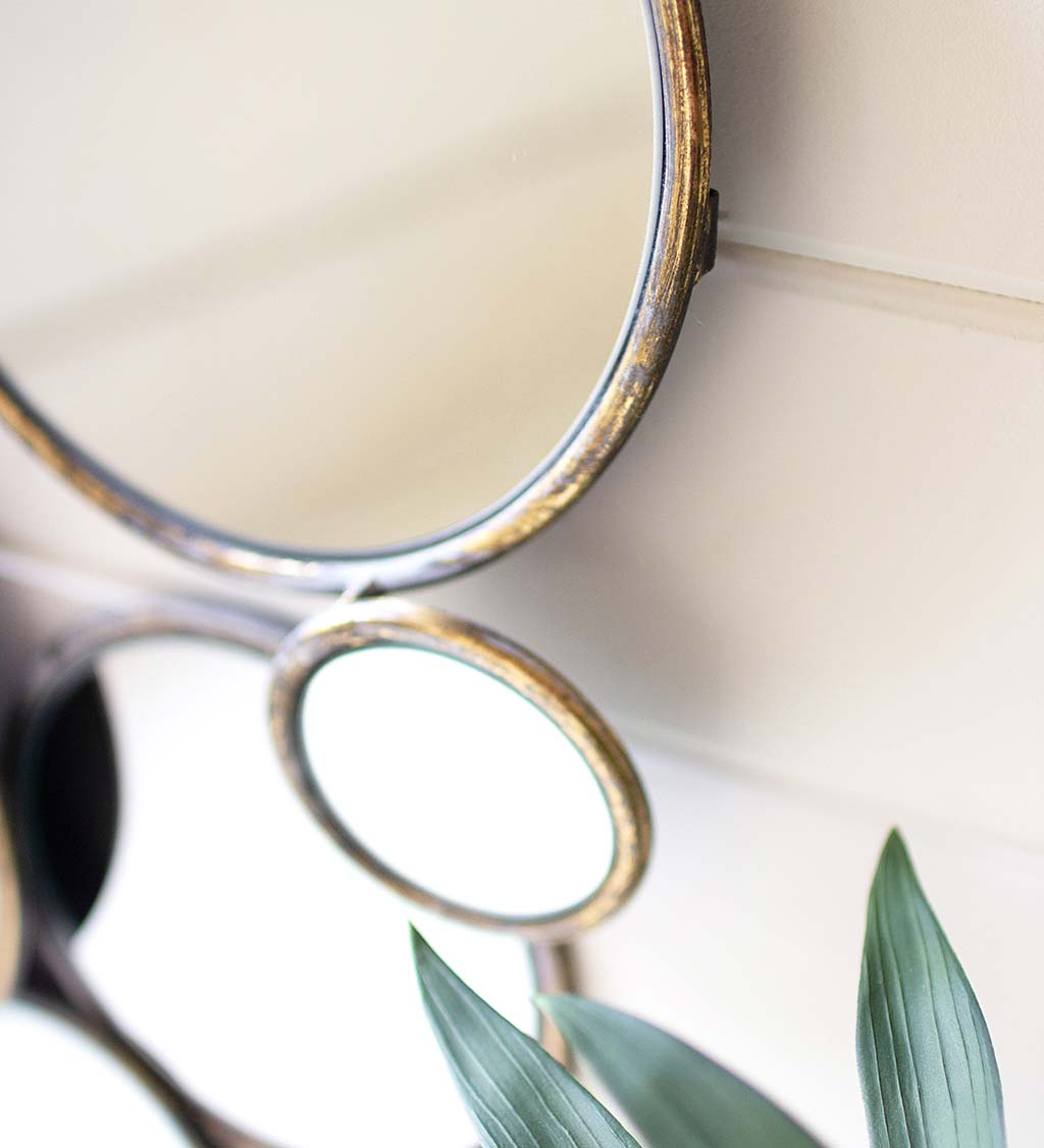 Bubbles Metal Wall Mirror with Weathered Brass Finish
