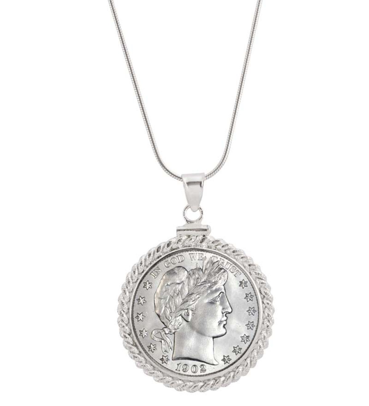 Sterling Silver Barber Quarter Necklace