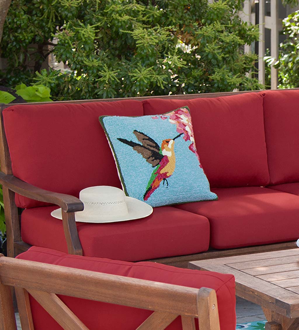 Indoor/Outdoor Hooked Hummingbird Throw Pillow