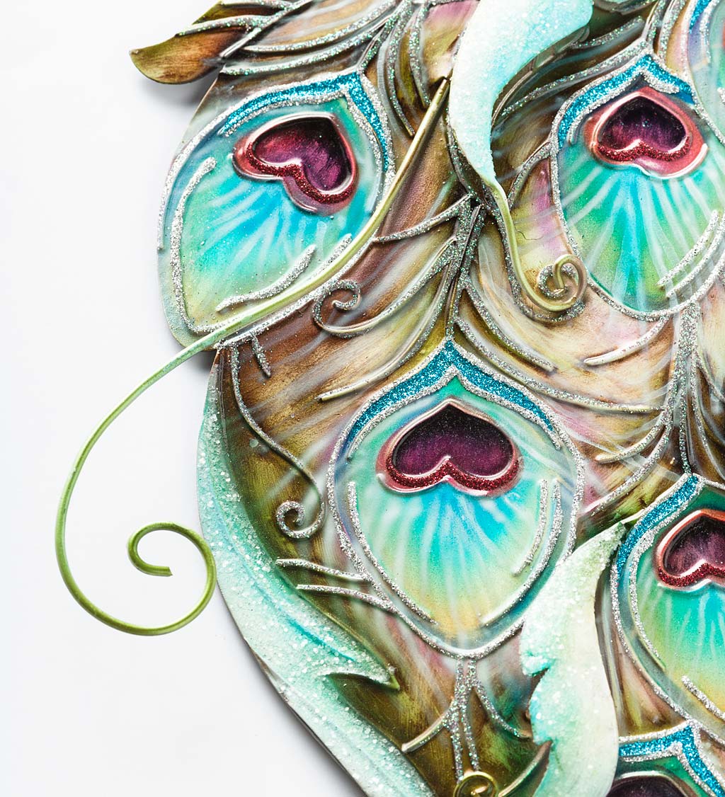Colorful Handcrafted Metal and Capiz Peacock Wall Art