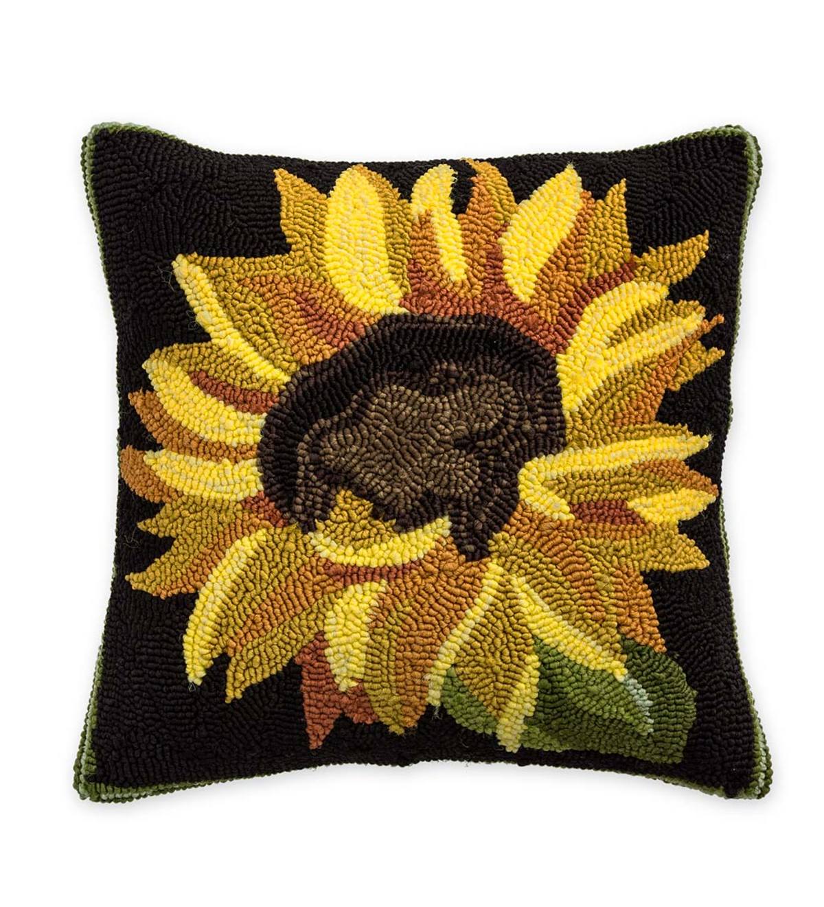 Indoor/Outdoor All-Weather Sunflower Hand-Hooked Throw Pillow